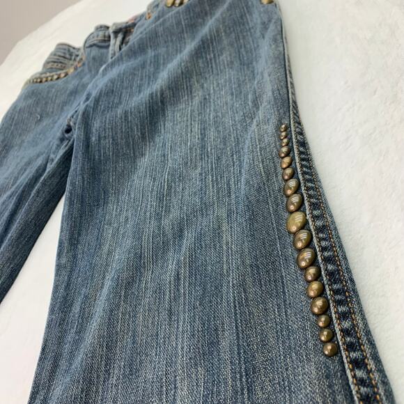 Barbara Lesser Fibers Bootcut Womens Sz 8 Gold Studded Light Wash Denim Jeans - Picture 8 of 10